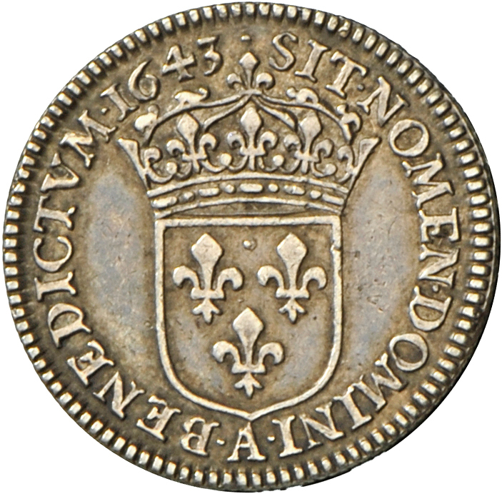 05087 Frankreich: Königkreich: Ludwig XIII (1601-1643), 1/12 ECU 1643. Randschrift LVDOVICO XIII MONETAE RESTITVTORI. Si - Autres & Non Classés