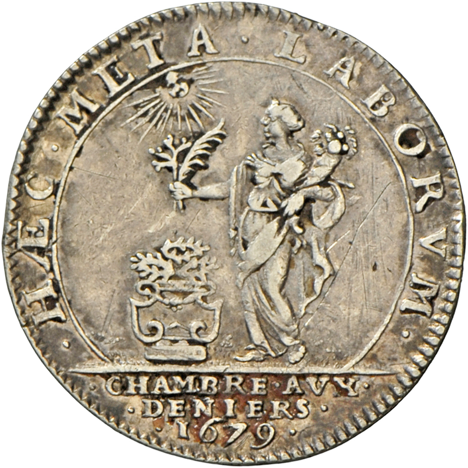 05089 Frankreich: Königreich: Luis XIV, 1643-1715, Silbermedaille Chambre Aux Deniers (Größe 1/4 ECU) 1679. Umschrift: H - Autres & Non Classés