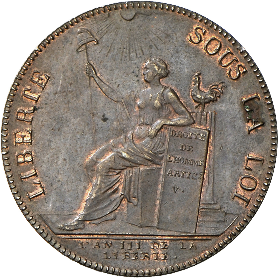 05094 Frankreich: Pariser Constitution, 1791-1792: Bronzemedaille Zu 2 Sols AN III = 1791, Werkstatt Der Brüder Monneron - Autres & Non Classés