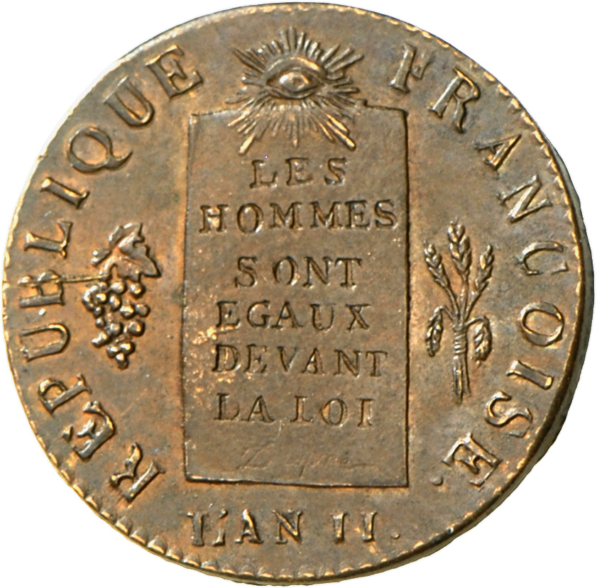 05096 Frankreich: Convention 1792-1795: 1/2 Sol Aux Balances, An II, 1793 H, Gadoury 10, KM 618.1. Sehr Selten. Vorzügli - Autres & Non Classés