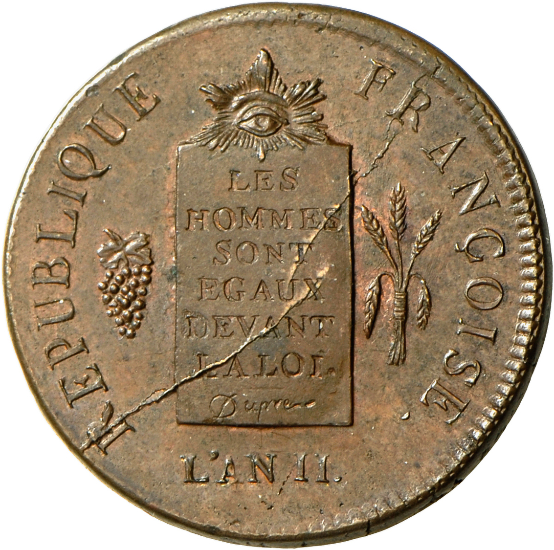 05097 Frankreich: Convention 1792-1795: 2 Sol Aux Balances, An II, 1793 B (Rouen), Durchmesser 35 Mm, Gewicht 22,2g. Gad - Autres & Non Classés