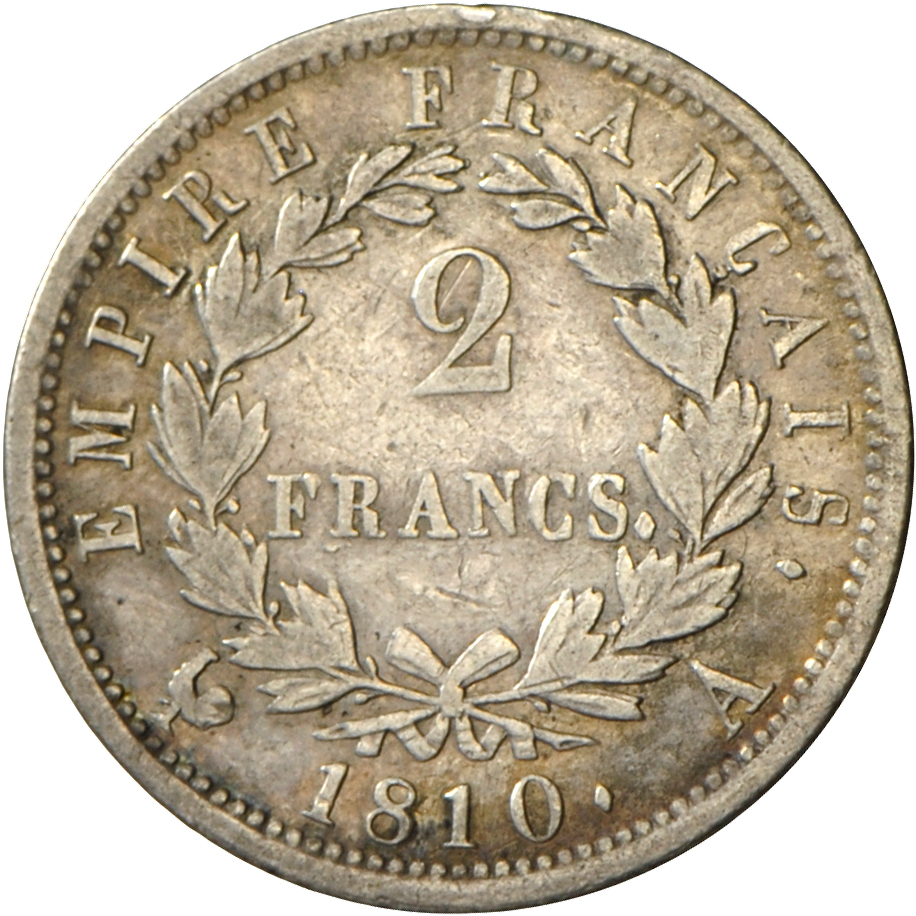 05105 Frankreich: Lot 2 Münzen: Napolen I. 1804-1814: 2 Francs 1810 A, Schön. Belgien: Leopold II., 1865-1909. 2 Francs - Autres & Non Classés