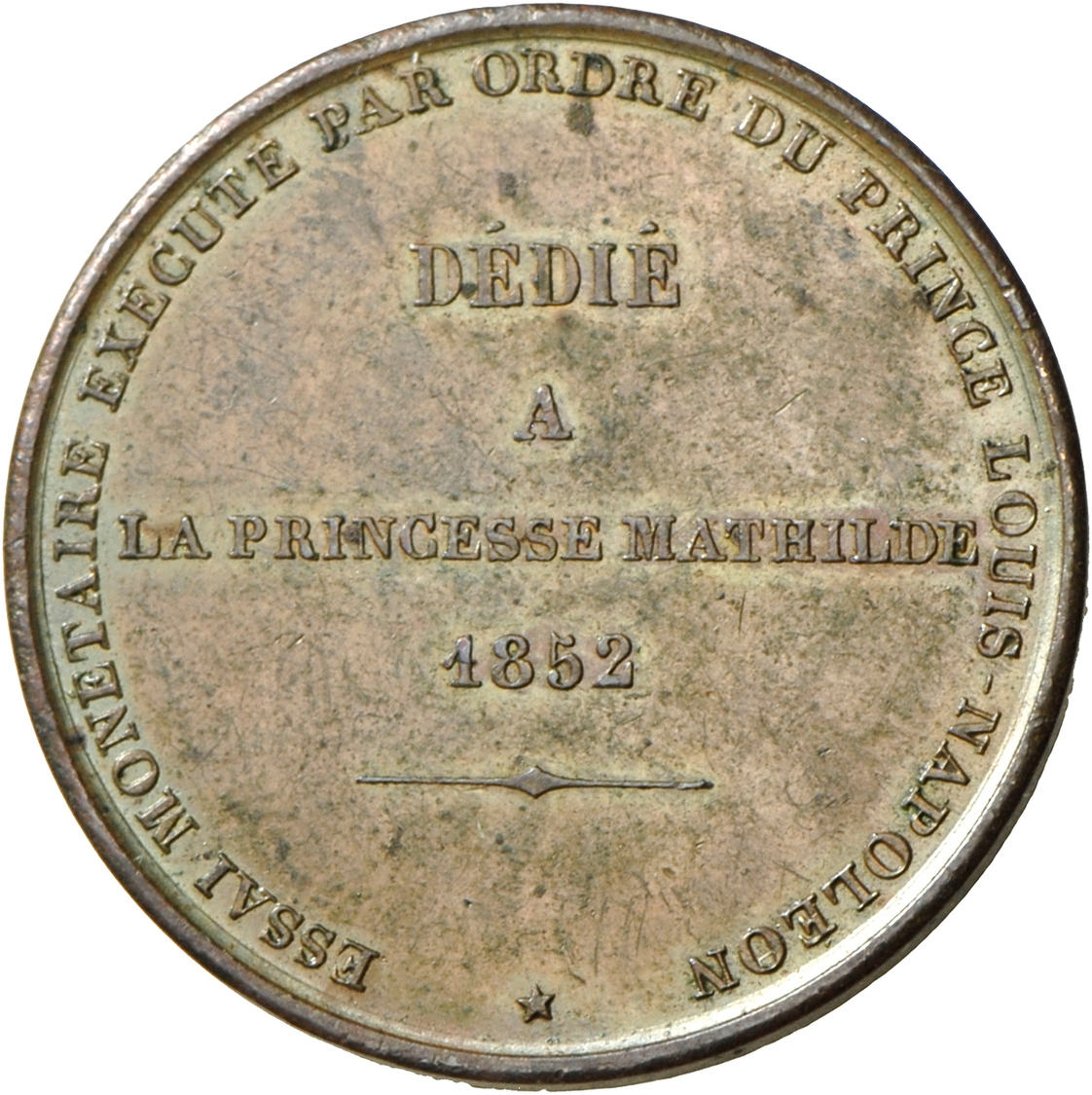 05116 Frankreich: Zweiter Republik (1848-1852): Kupfer Essai 5 Francs Louis Napoleon, Princesse Mathilde 1852. Durchmess - Autres & Non Classés