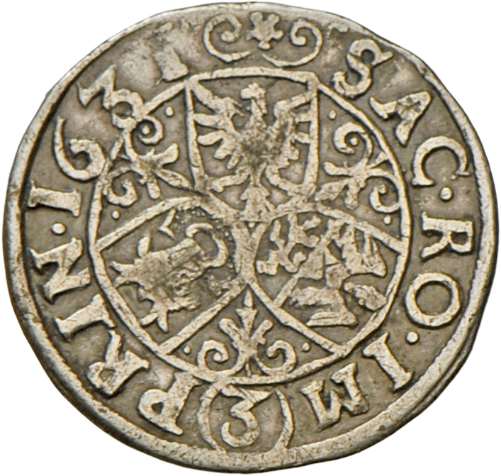 05198 Tschechien: Wallenstein Albrecht 1623-1634: 3 Kreuzer (Groschen) 1631, Jitschin; 1,78 G, Poley 118, Fast Sehr Schö - Tchéquie