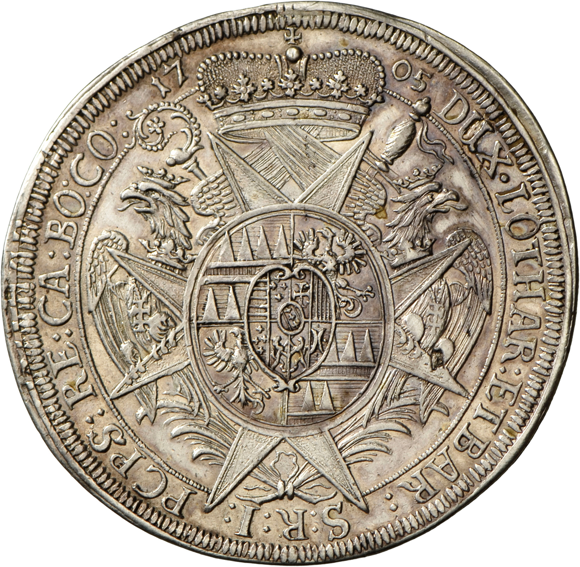 05199 Tschechien: Olmütz-Bistum, Karl III. Von Lothringen 1695-1711:Breiter Taler 1705; 28,37 G, Davenport 1209, Kl. Ein - Tchéquie