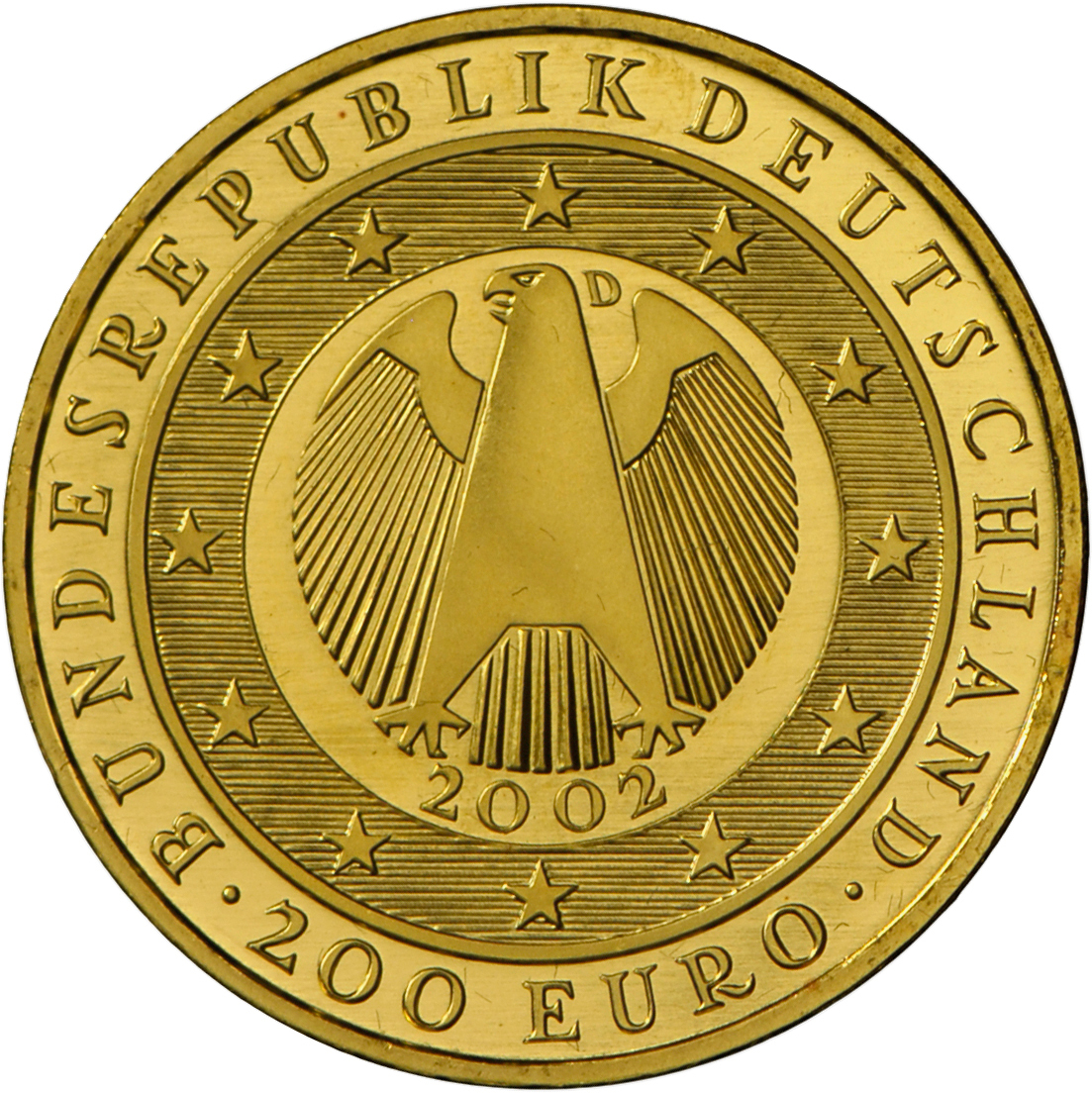 05205 Deutschland - Anlagegold: 200 Euro 2002 D, Währungsunion, In Kapsel, Mit Echtheitszertifikat Und Originaletui. - Allemagne