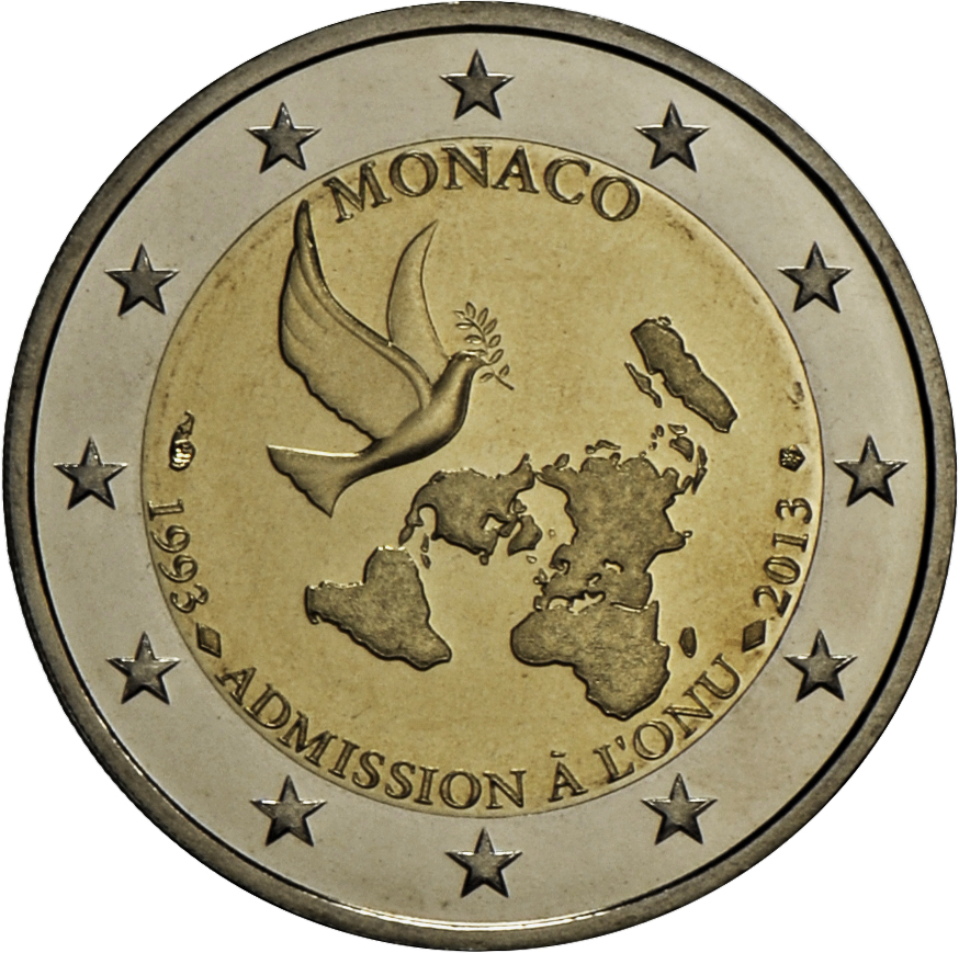 05209 Monaco: 2 EURO-Sondermünze 2013: 20 Jahre Mitgliedschaft In Den Vereinten Nationen, Gekapselt, Ohne Etui/Zertifika - Monaco