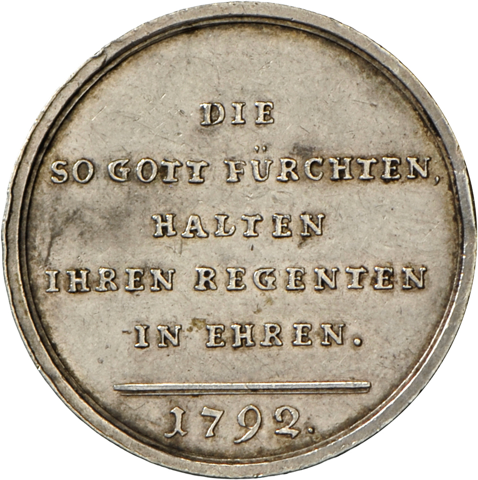 05254 Altdeutschland Und RDR Bis 1800: Friedrich August III. 1763-1806: Silbermedaille 1792, Stempel Von Hoeckner, Auf D - Autres & Non Classés