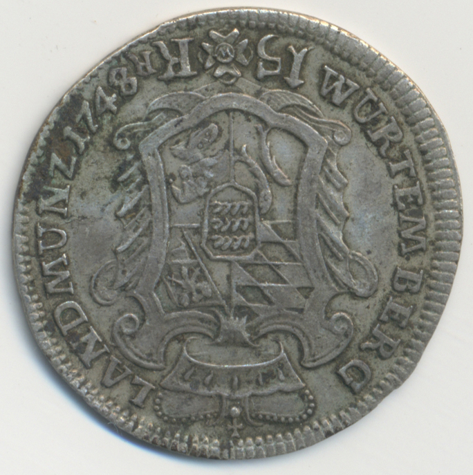 05292 Altdeutschland Und RDR Bis 1800: Württemberg, Karl Eugen 1744-1793: 15 Kreuzer (1/4 Gulden) 1748, 4,53g, KM 388; E - Autres & Non Classés