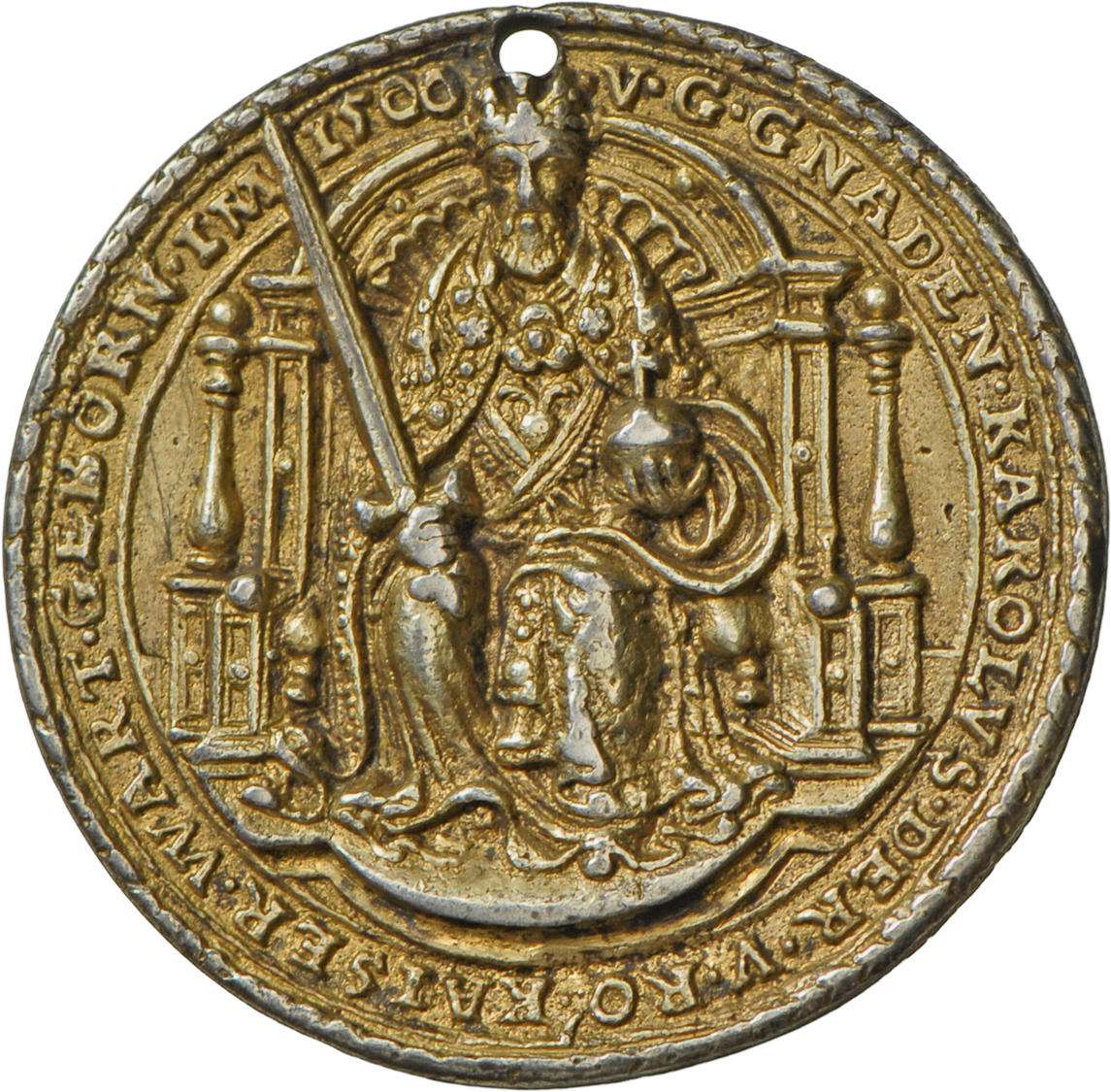 05296 Haus Habsburg: Karl V. 1519-1558: Altvergoldete Silbermedaille 1550, Unsigniert, Von Schule Concz Welcz; Av:  Von - Autres – Europe