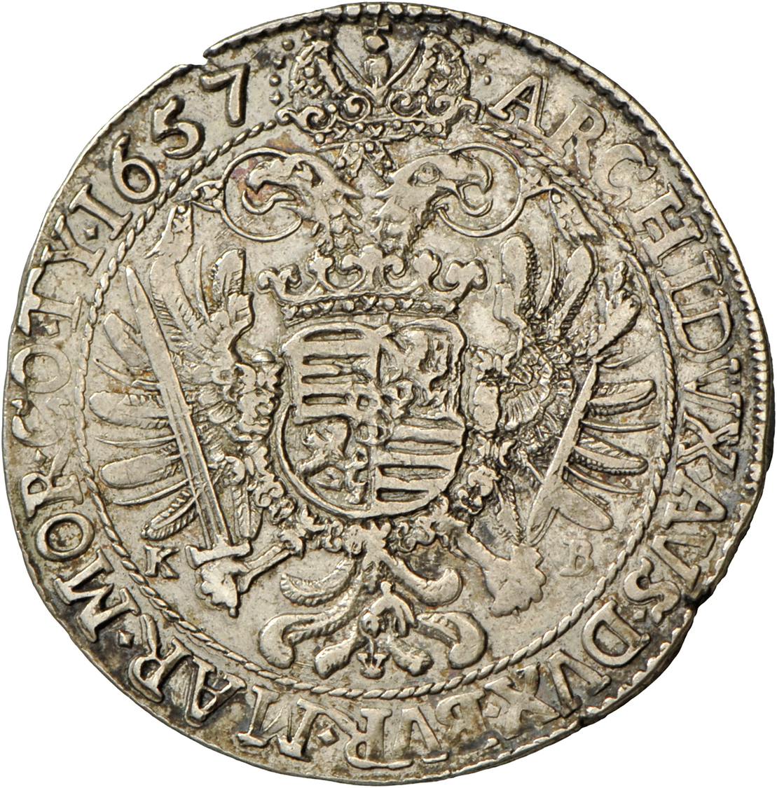 05304 Haus Habsburg: Ferdinand III. 1637-1657: Reichstaler 1657 KB, Kremnitz; 28,3 G, Davenport 3198, Klebefilmreste, Sc - Autres – Europe