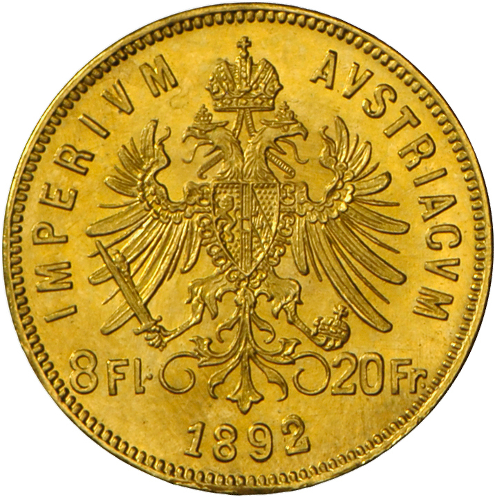 05316 Haus Habsburg: Franz Joseph I. 1848-1916: Lot 4 Goldmünzen; 8 Florin 1892 (2x) + 4 Florin 1892 + 1 Dukat 1915, all