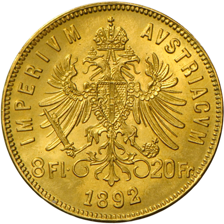 05316 Haus Habsburg: Franz Joseph I. 1848-1916: Lot 4 Goldmünzen; 8 Florin 1892 (2x) + 4 Florin 1892 + 1 Dukat 1915, all