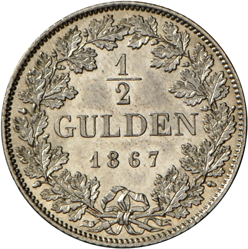 05334 Baden: Baden-Durlach, Friedrich I. 1852-1907: 1/2 Gulden 1867, AKS 128, Jaeger 83, Winzige Kratzer, Vorzüglich-Ste - Autres & Non Classés