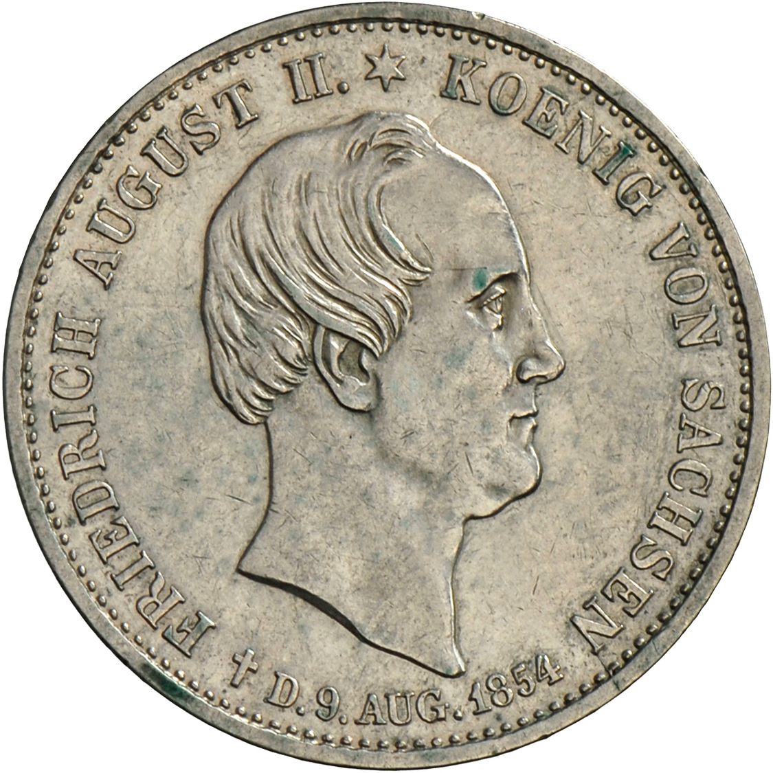 05348 Sachsen: Friedrich August II. 1836-1854: Taler 1854, Auf Seinen Tod, AKS 117, Jaeger 94, Min. Randfehler, Kratzer, - Autres & Non Classés