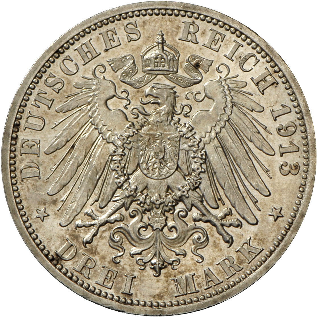 05369 Mecklenburg-Strelitz: Adolf Friedrich V. (1904-1914): 3 Mark 1913 A, Jaeger 92, Sehr Selten, Auflage Nur 7.000 Stü - Taler Et Doppeltaler