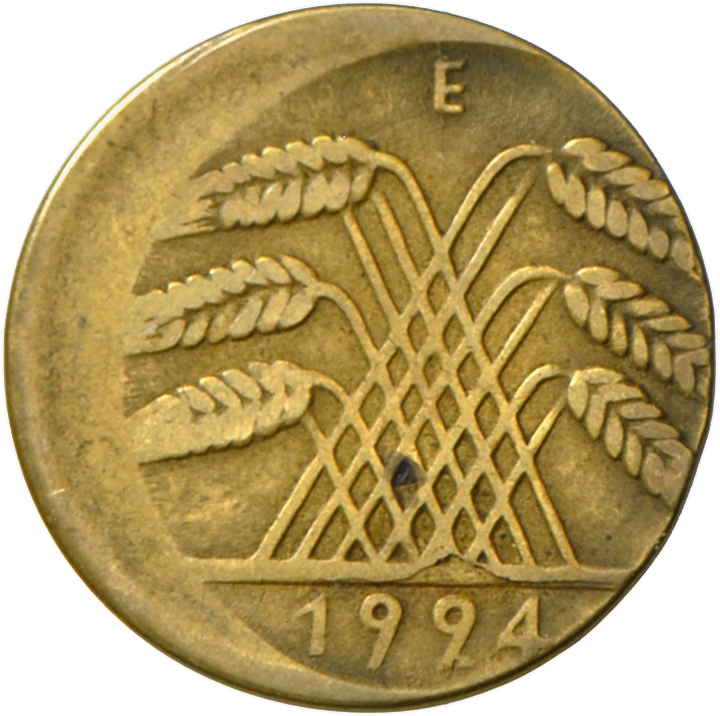 05395 Weimarer Republik: ERROR Coin / Fehlprägung 10 Rentenpfennig 1924 E Dezentriert. - Autres & Non Classés