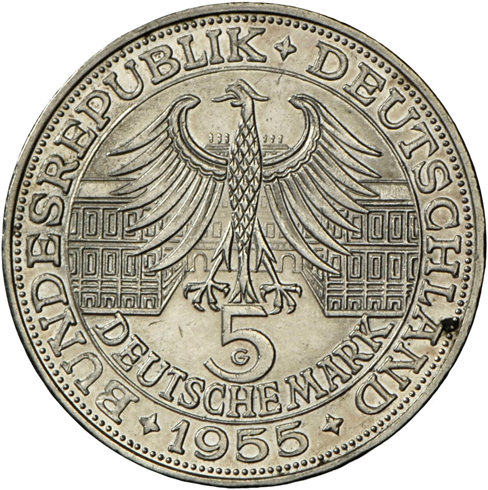 05419 Bundesrepublik Deutschland 1948-2001: 5 DM 1955 G, Markgraf Von Baden, Jaeger 390, Sehr Schön - Vorzüglich. - Autres & Non Classés