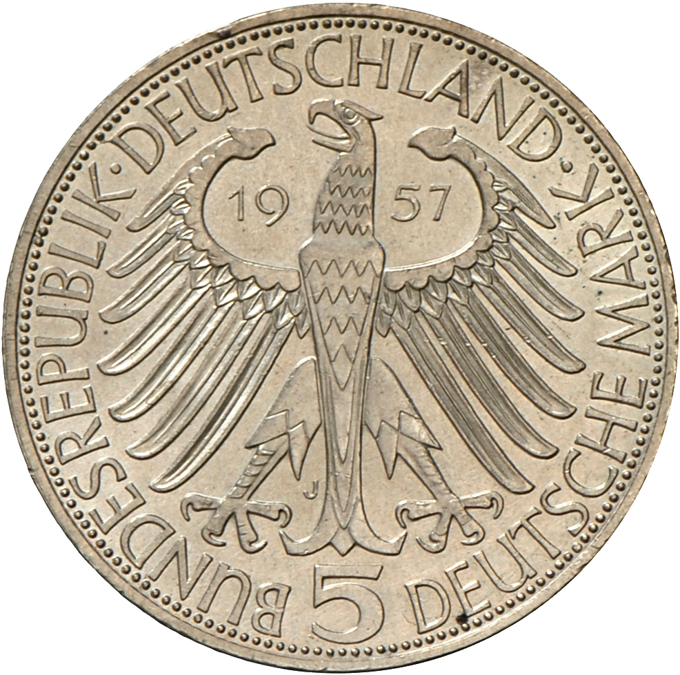 05420 Bundesrepublik Deutschland 1948-2001: 5 DM 1957 J, Freiherr Von Eichendorff, Jaeger 391, Kl. Kratzer, Kl. Randschl - Autres & Non Classés