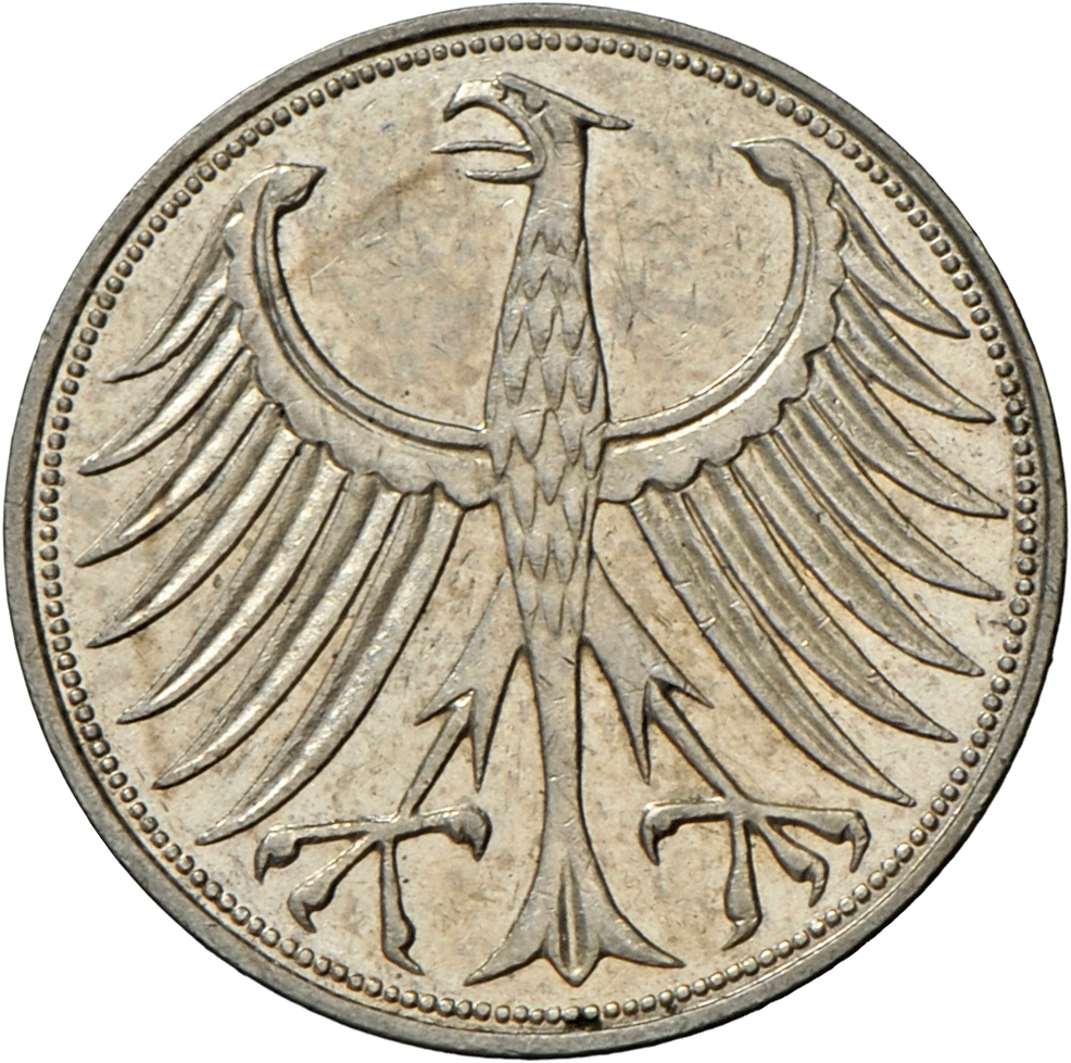 05423 Bundesrepublik Deutschland 1948-2001: 5 DM Kursmünze 1958 J, Nur 60.000 Ex., Jaeger 387, Sehr Schön, Mit Echtheits - Autres & Non Classés