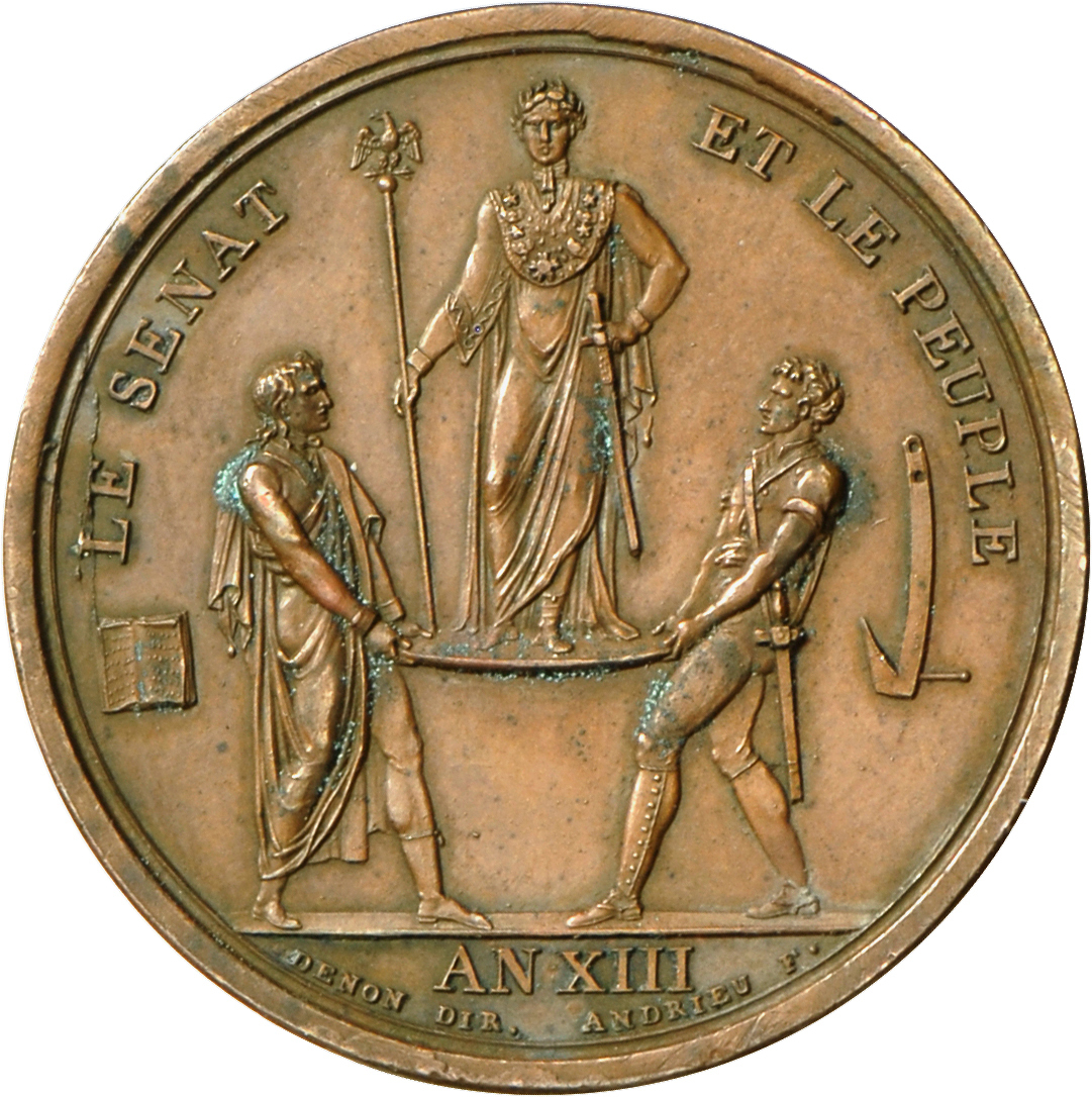 05446 Medaillen Alle Welt: Frankreich, Napoleon I. 1804-1814/1815: Bronzemedaille AN XIII (1804), Stempel Von Andrieu, A - Unclassified