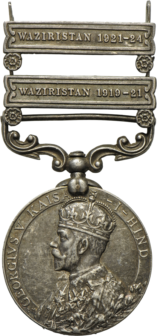 05463 Medaillen Alle Welt: Indien-Georg V. 1910-1936: India General Service Silbermedaille; 2 Clasps: Waziristan 1919-21 - Non Classés