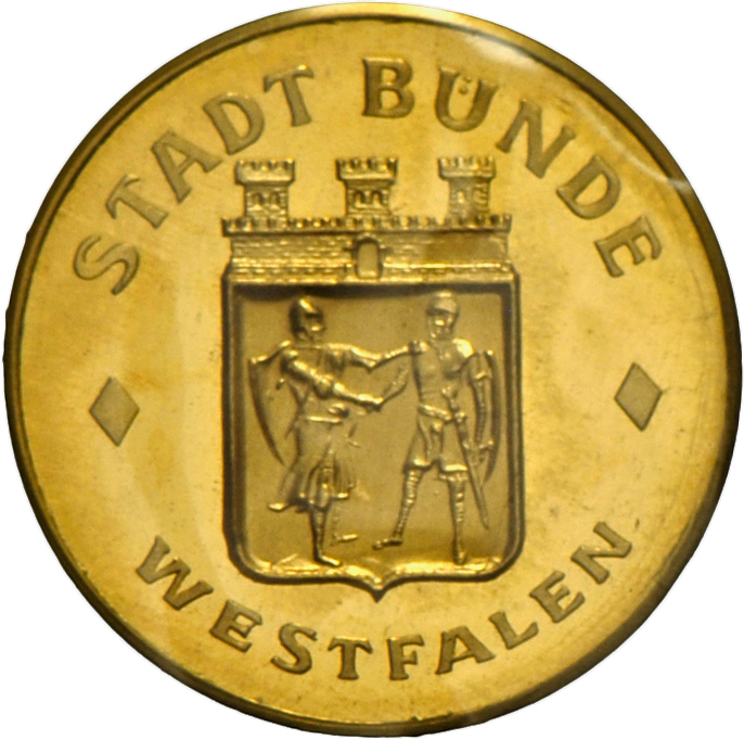 05471 Medaillen alle Welt: Lot 4 Goldmedaillen; Stadt Bünde-Westfalen (3x); Gold 986, je 4 g und 1 Dukat 1960, Gold 980,