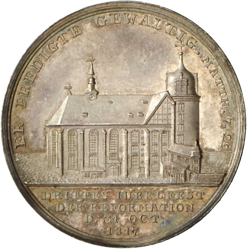 05494 Medaillen Deutschland: Reformation: Lot 7 Silbermedaillen 1817, auf das 300jährige Jubiläum der Reformation, 1 x 3