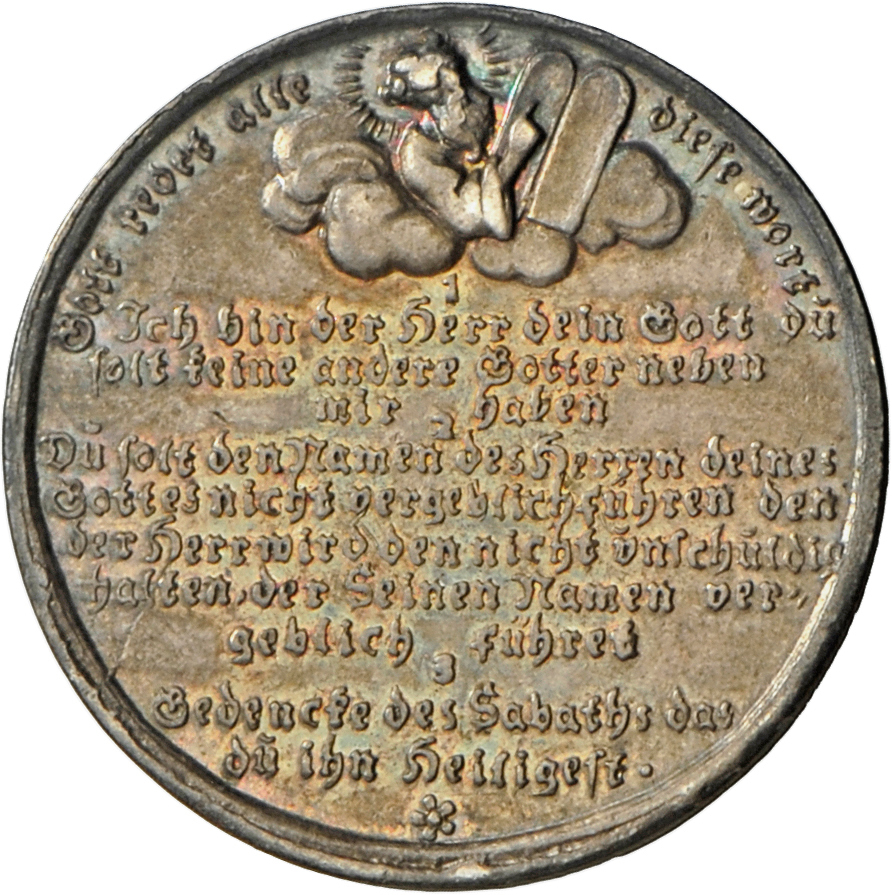 05495 Medaillen Deutschland: Religion: Silbermedaille O. J. (17. Jhd.), Auf Die 10 Gebote; 26 Mm, 5,2 G, Patina, Sehr Sc - Autres & Non Classés