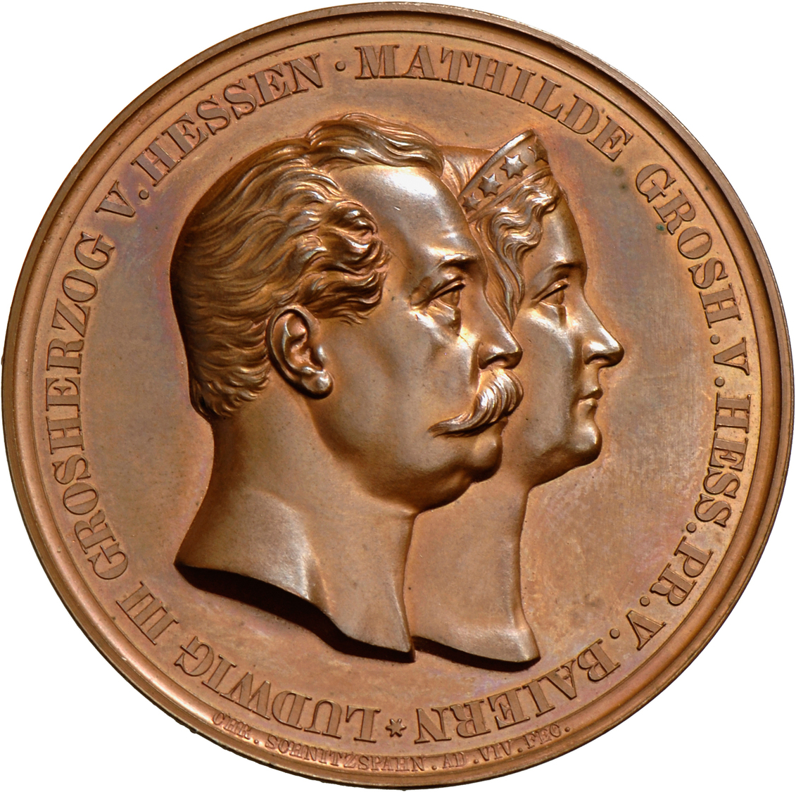 05504 Medaillen Deutschland - Geographisch: Hessen-Darmstadt, Ludwig III. 1848-1877: Bronzemedaille 1858 Von Chr. Schnit - Autres & Non Classés