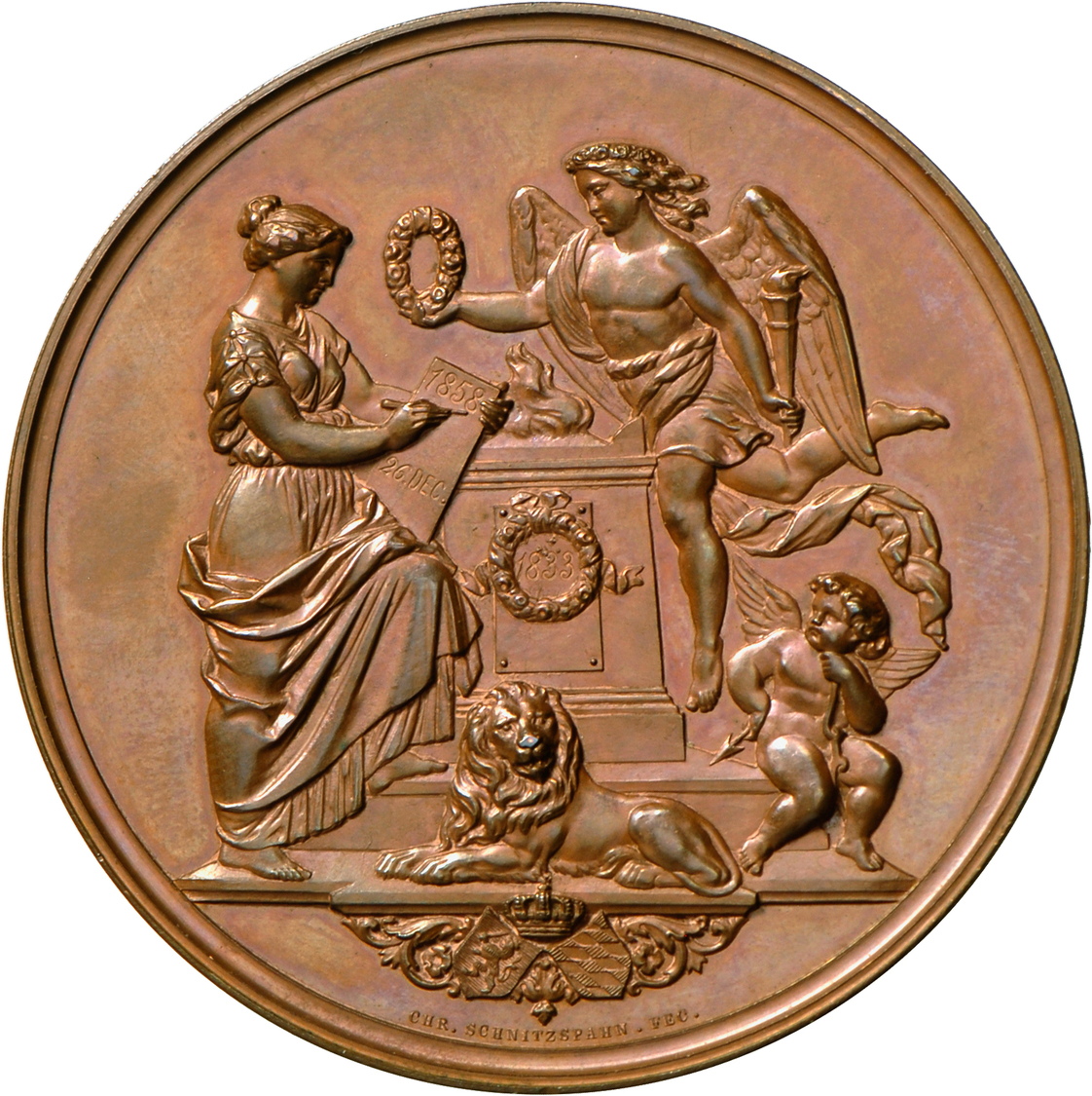 05504 Medaillen Deutschland - Geographisch: Hessen-Darmstadt, Ludwig III. 1848-1877: Bronzemedaille 1858 Von Chr. Schnit - Autres & Non Classés