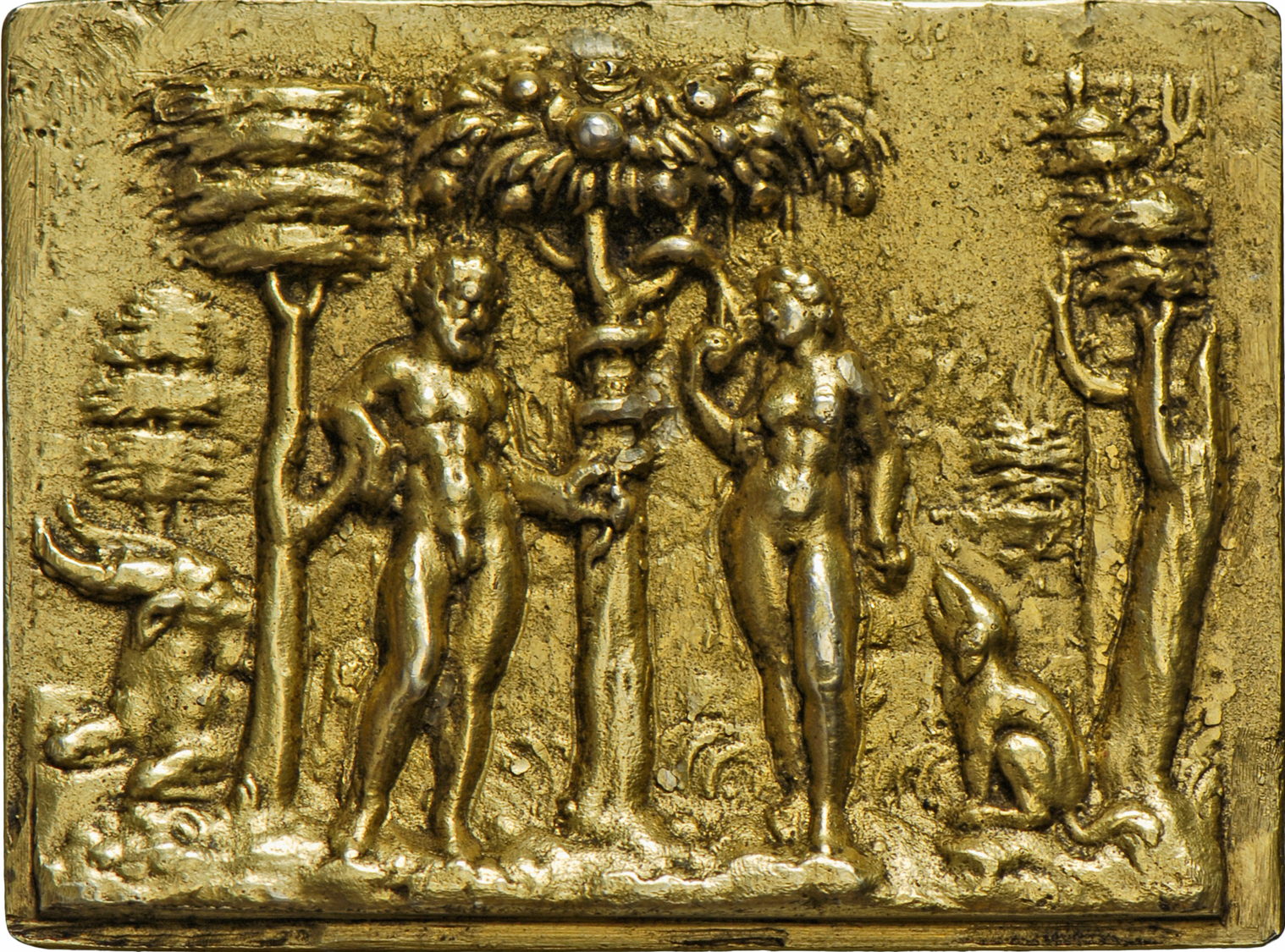 05516 Medaillen - Religion: Süddeutschland 16. Jahrhundert: Silberguss-Plakette, Vergoldet &bdquo;Adam Und Eva&ldquo;. A - Non Classés