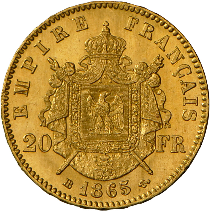 05687 Frankreich - Anlagegold: Lot 2 X 20 Franc 1865 BB (Strasburg); KM 801.2; Gold 900/1000; 6,45g. Vorzüglich - Stempe - Autres & Non Classés