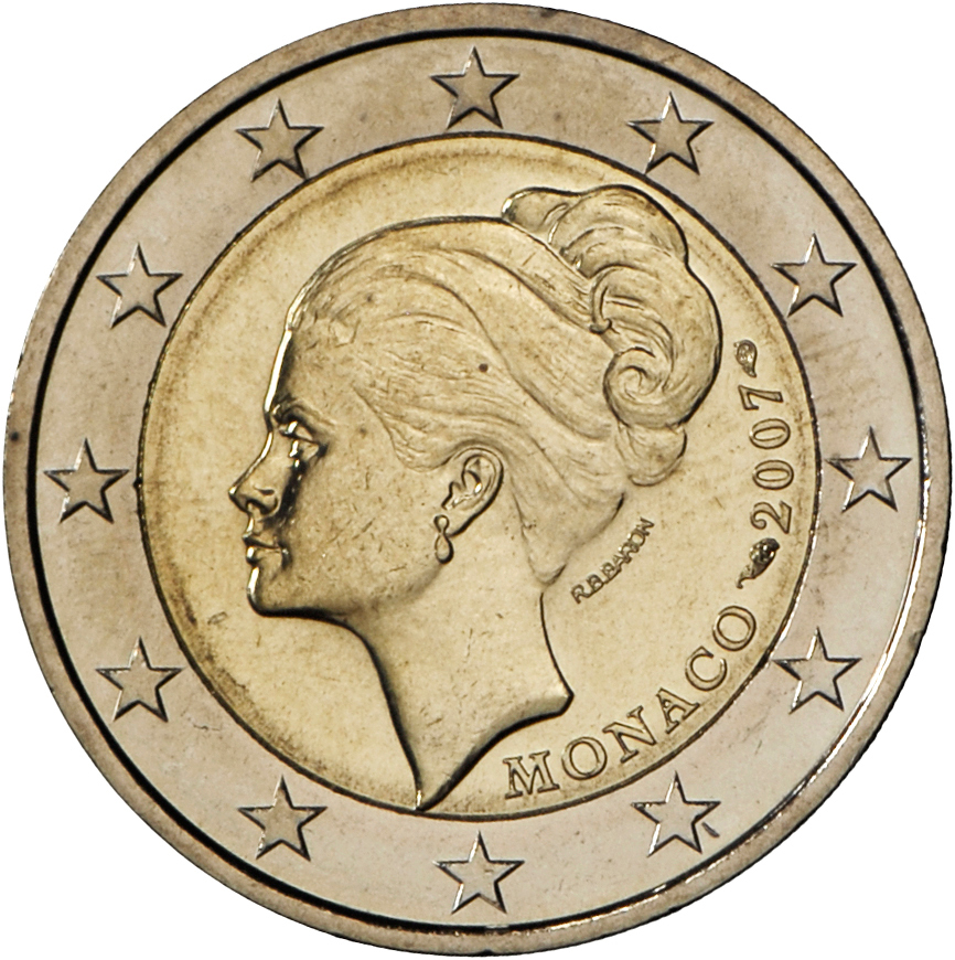 05726 Monaco: Sammlung 10 Gedenkmünzen Der Kleinstaaten Monako Und Andorra. Monaco (5): 2 Euro 2007 Grace Kelly In Schat - Monaco