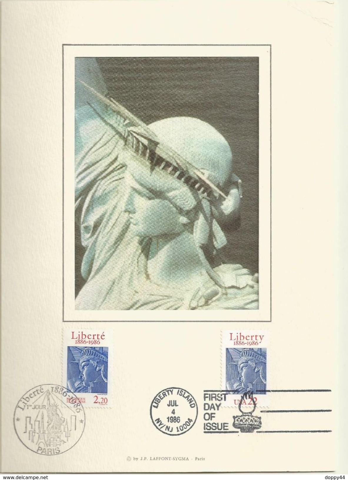 FDC STATUE DE LA LIBERTE  CACHET 1 ER JOUR   04/07/1986  TRYPIQUE  TIMBRE FRANCAIS + TIMBRE US + CACHET PREMIER JOUR - 1981-1990