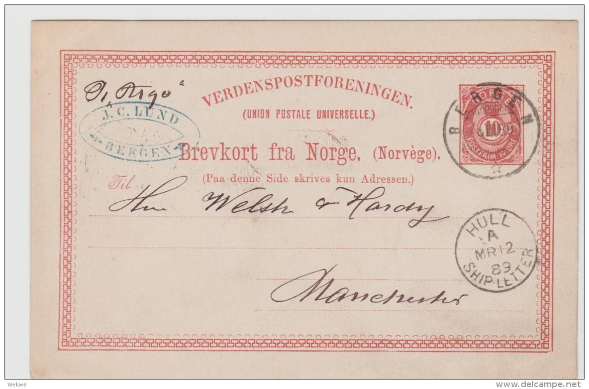 Nor082 / Hull, Shipletter 1889 Ex Bergen Nach Manchester - Storia Postale