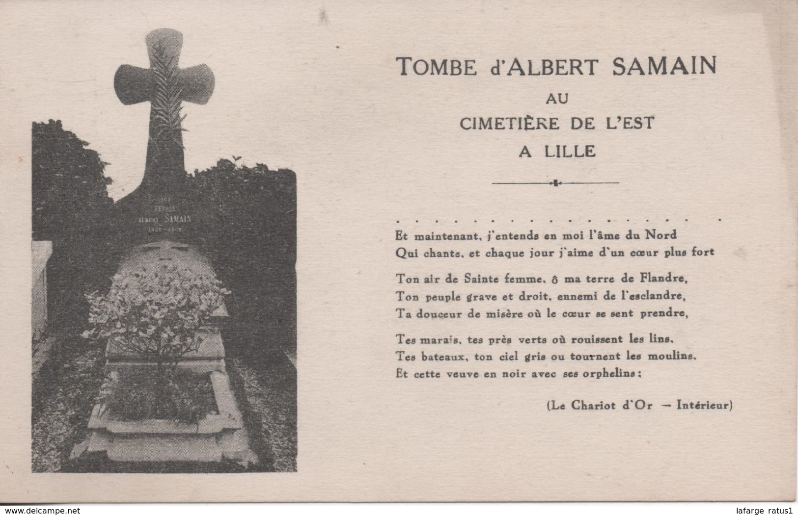 TOMBE D ALBERT SAMAIN AU CIMETIER DE L EST A LILLE - Lille