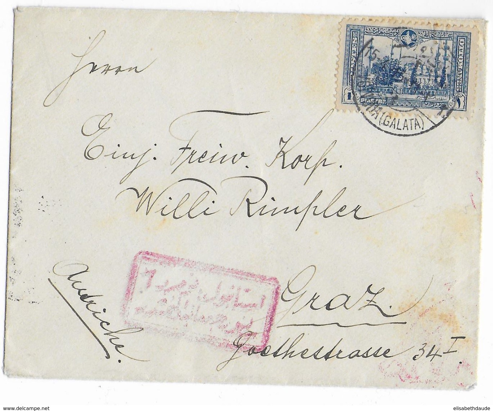 TURQUIE - 1915 - ENVELOPPE Avec CENSURE (VOIR DOS) De VOIVODA => GRAZ (AUTRICHE) - Storia Postale