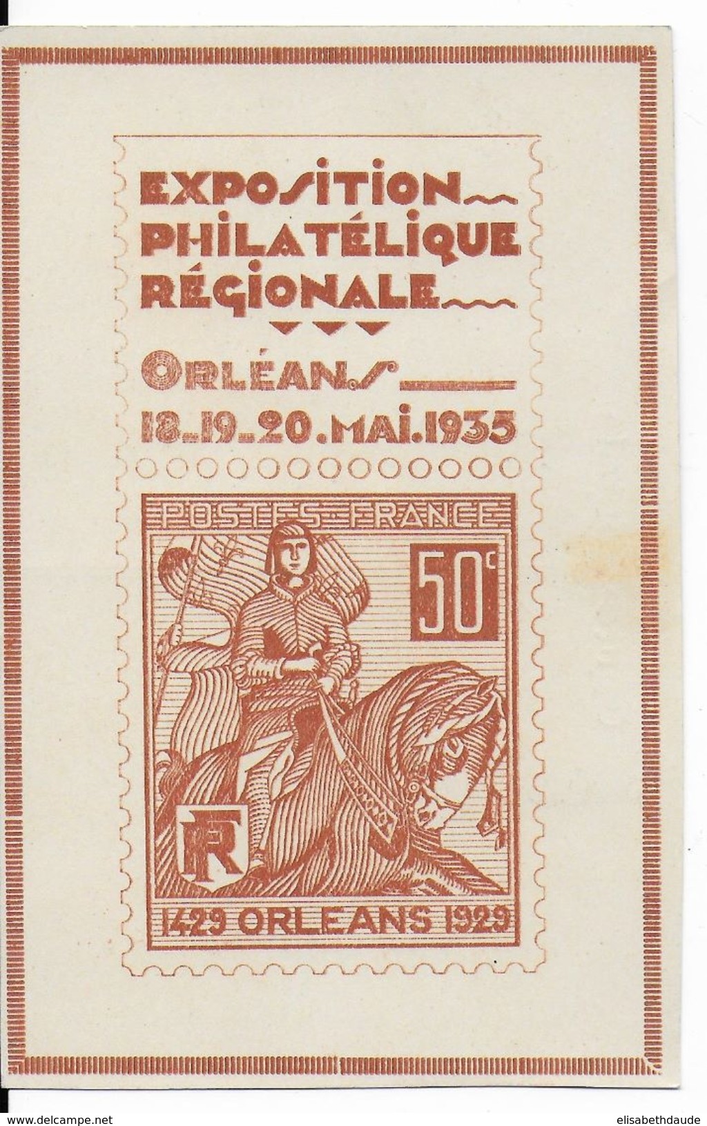 1935 - CARTE ILLUSTREE (VOIR DOS) Avec EMA + VIGNETTE De L'EXPO PHILATELIQUE De ORLEANS (LOIRET) => REIMS - Filatelistische Tentoonstellingen