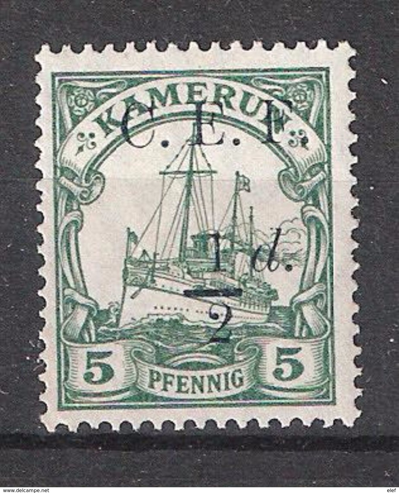 KAMERUN / Cameroun Occupation Franco Anglaise 1915,Yacht Hohenzollern Surchargé Yvert N° 26,1/2 D Sur 5 Pf Vert Neuf*:MH - Kamerun