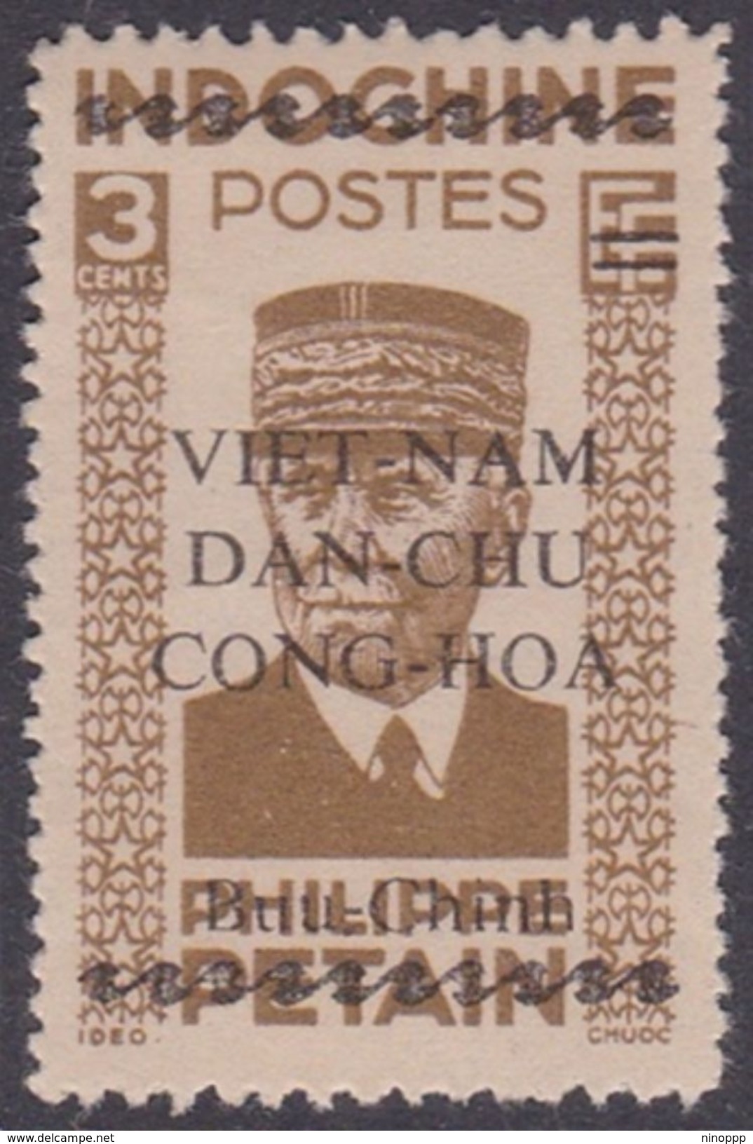 North Vietnam 1L 6a 1945 Petain 3c Olive Brown Per 11x14 MNG - Vietnam