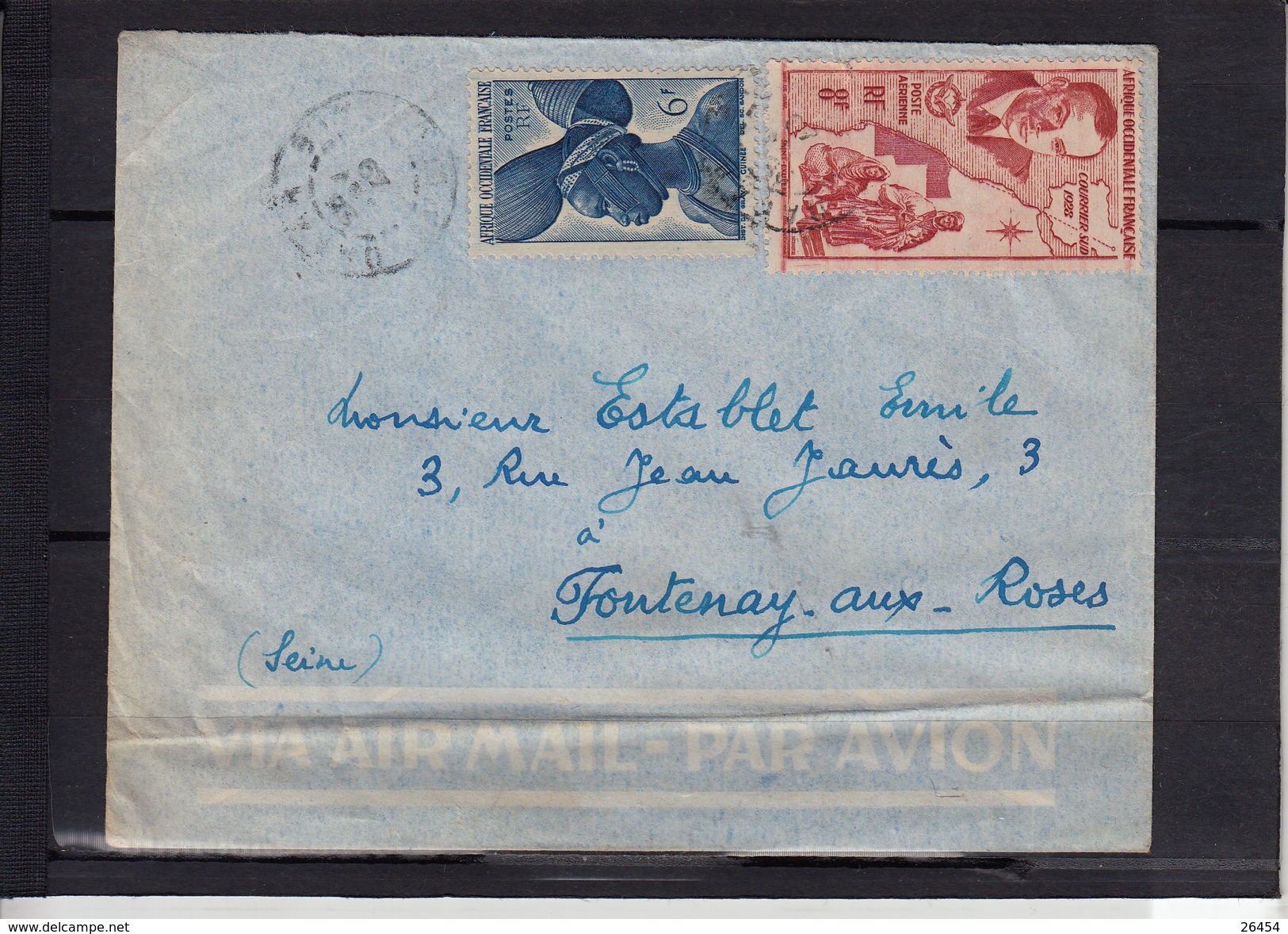 A.O.F. Enveloppe + Lettre De  DAKAR  Senegal 1949 Pour  FONTENAYaux ROSES Seine Avec  "  POSTE AERIENNE 8F " - Lettres & Documents