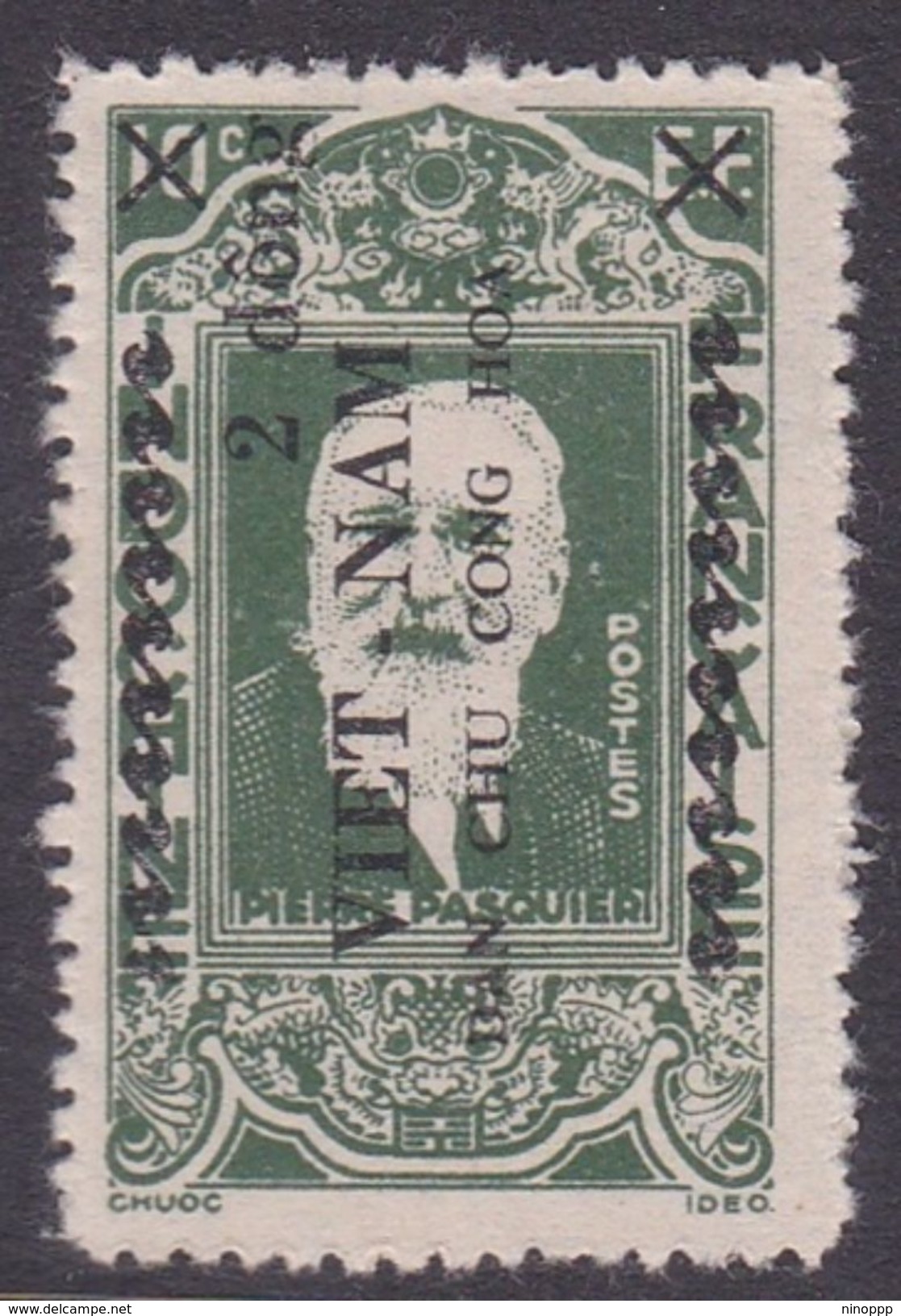 North Vietnam 1L 35 1945 Pierre Pasquier 2d On 10c Dull Green MNG - Vietnam