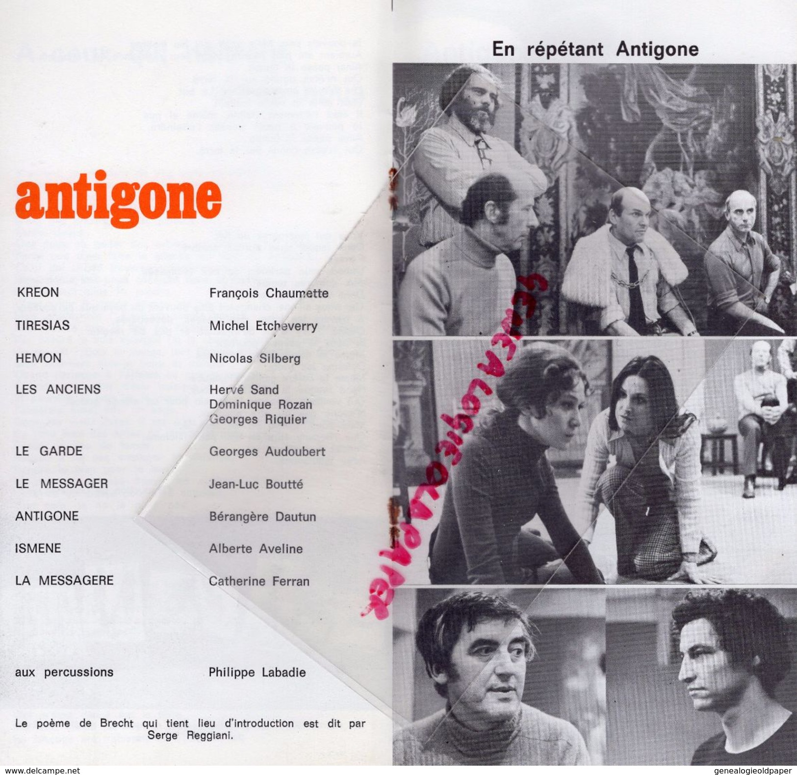 75- PARIS- PROGRAMME THEATRE ODEON -PIERRE DUX-72/73-ANTIGONE-BERTOLT BRECHT-SOPHOCLE-J.P. MIQUEL-CHAUMETTE-SILBERG - Programma's