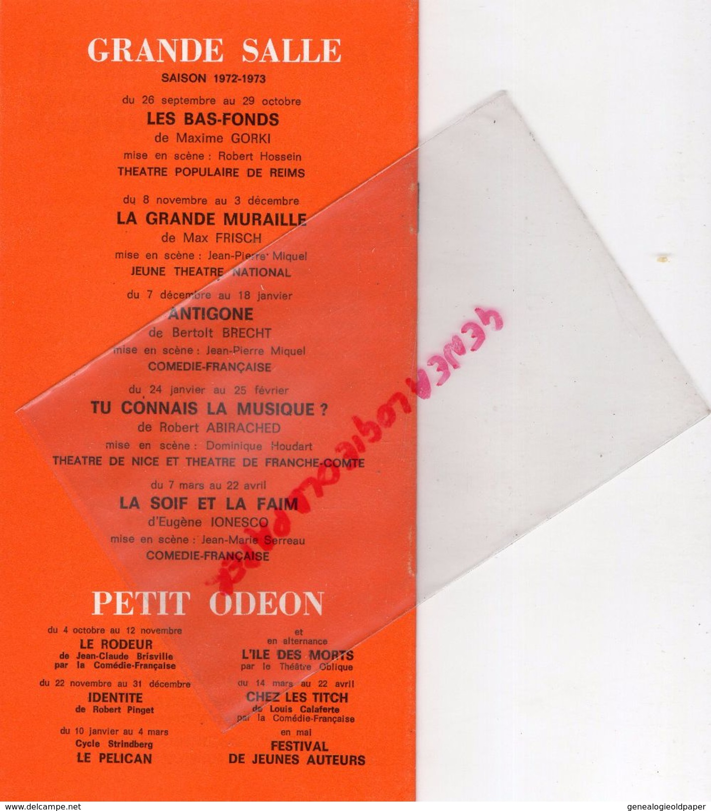 75- PARIS- PROGRAMME THEATRE ODEON -PIERRE DUX-72/73-ANTIGONE-BERTOLT BRECHT-SOPHOCLE-J.P. MIQUEL-CHAUMETTE-SILBERG