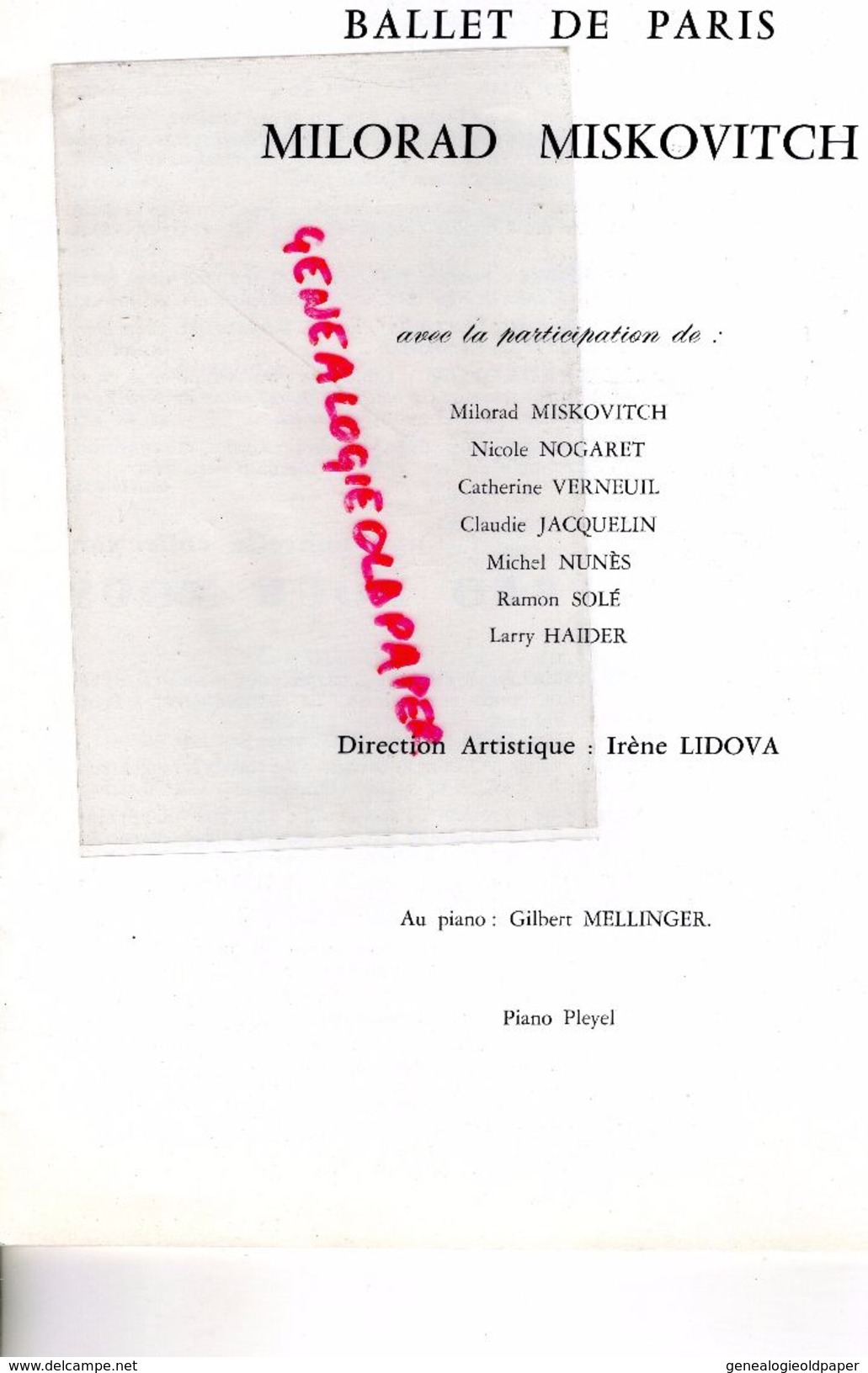 75- PARIS- PROGRAMME SALLE PLEYEL-11-1-1962- CYCLE CHOREGRAPHIQUE-ROSTISLAV HOFFMAN-MILORAD MISKOVITCH-DEBUSSY-LIDOVA