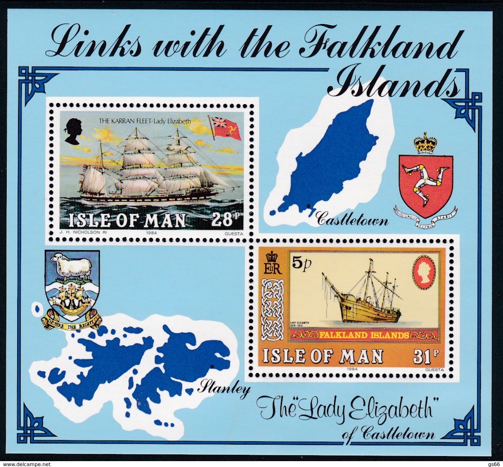 Man, 1984, 253+55 Block 7, Falklandinseln.  MNH ** - Isola Di Man