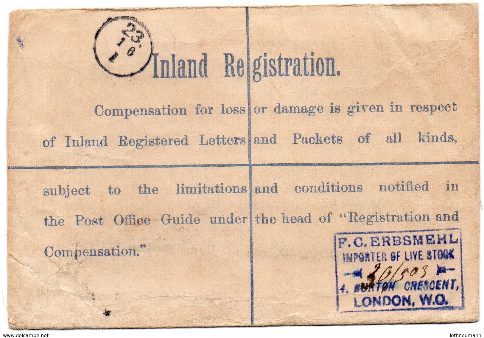 GB 1902: EDVII, 2 1/2 D, 3 D And 6 D, Used In 1903 On Station. R-envelope (Michel EU 22 C), See Scan And Description - Briefe U. Dokumente