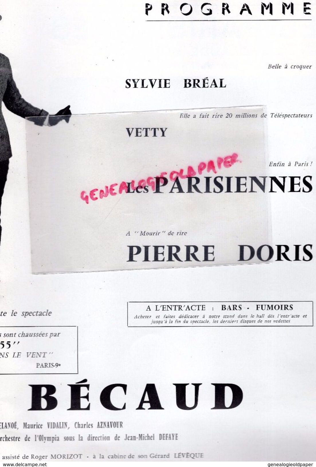 75- PARIS- PROGRAMME OLYMPIA- BRUNO COQUATRIX-2-2-1966- GILBERT BECAUD-MAX EVZELINE-PIERRE DORIS-LENINGRAD-SYLVIE BREAL-