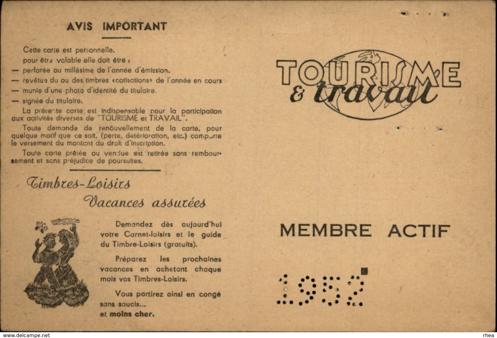 CARTE Timbres-Loisirs - Tourisme Et Travail - Zonder Classificatie